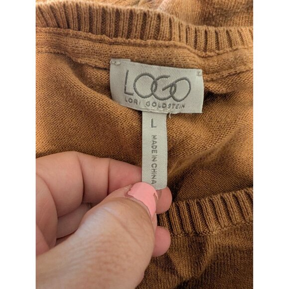 Lori Goldstein LOGO Womens Knit Top With Lace Hem Size Large Camel Brown - Picture 3 of 4